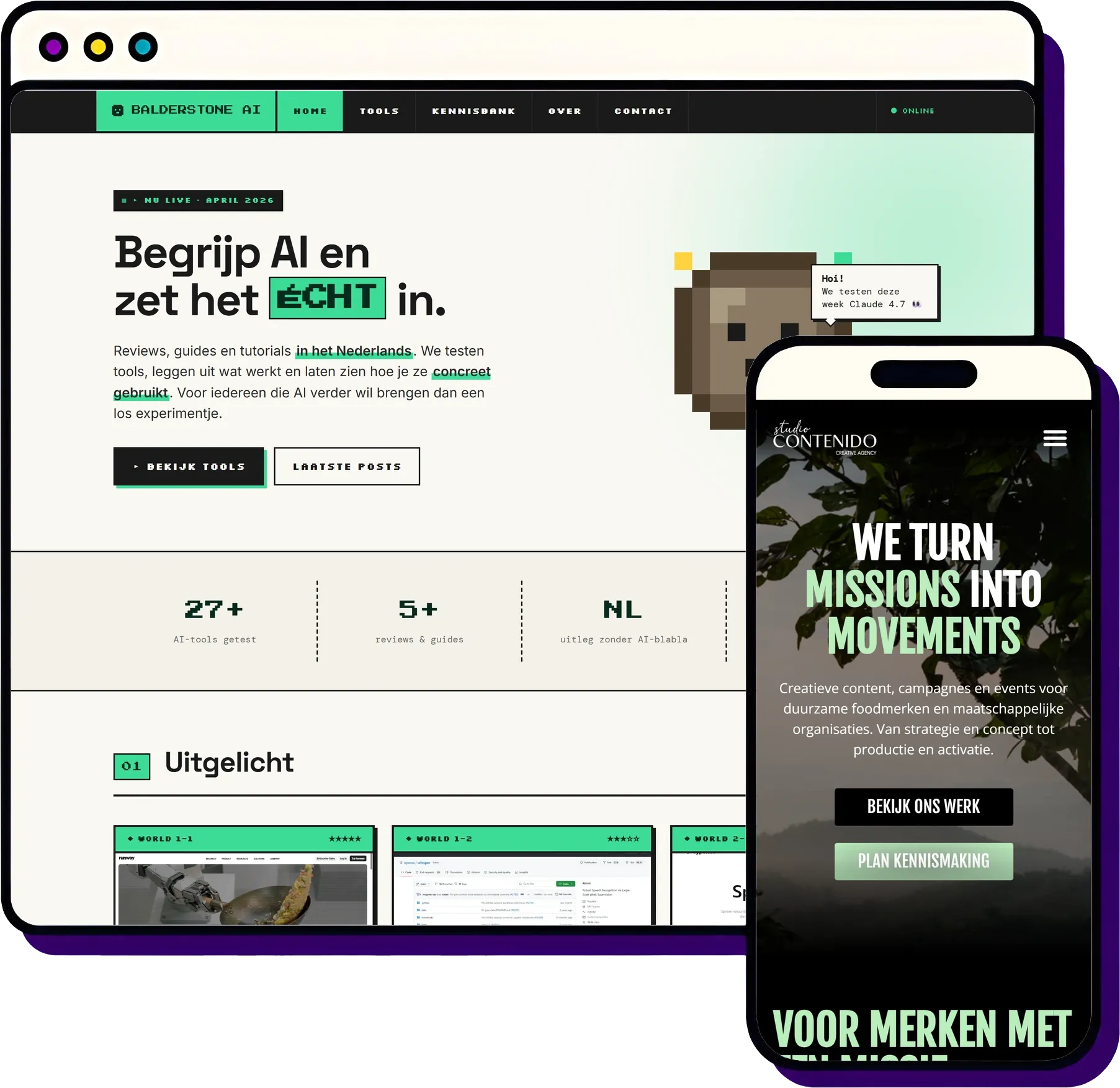 SEO content abonnement van Froseo: Balderstone op desktop, Studio Contenido op mobiel