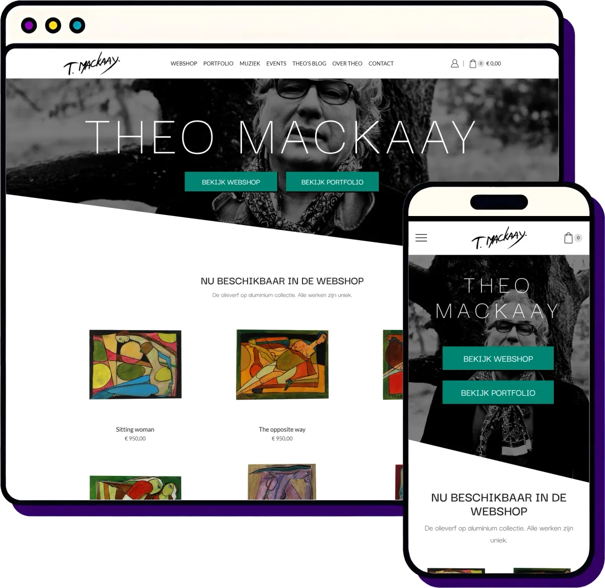Theo Mackaay: Strakke website met webshop voor een legende