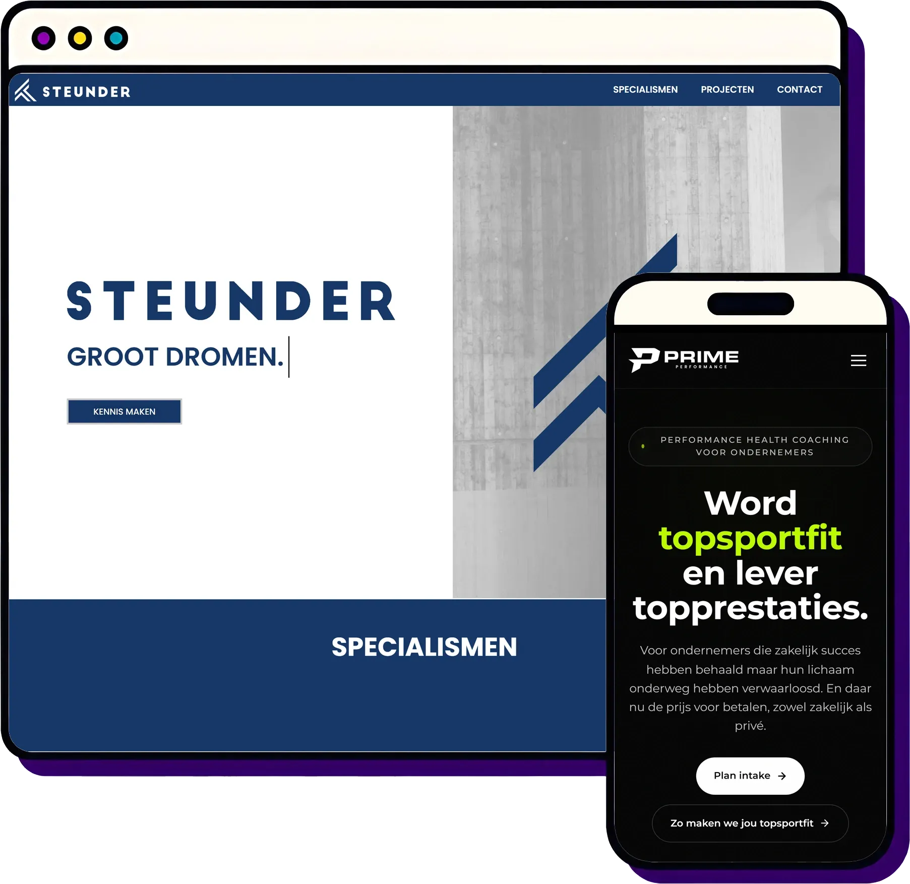 Website laten maken voor zzp'er door Froseo: Steunder op desktop, Prime Performance op mobiel